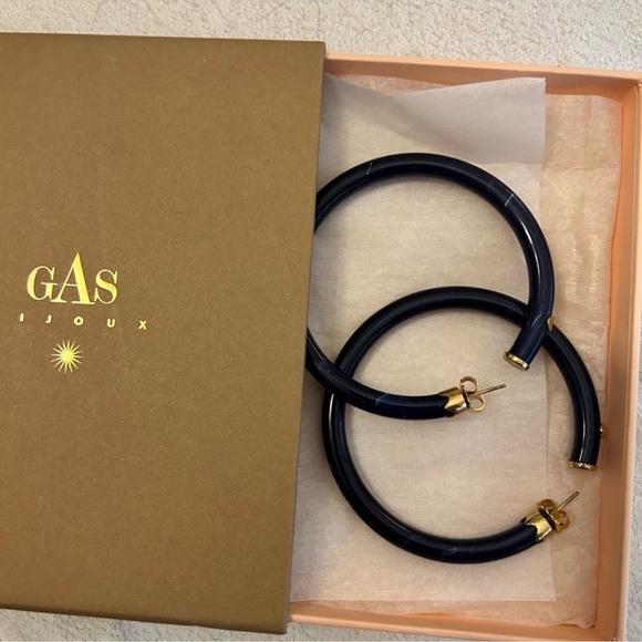 Gas Bijoux Blue Glossy Acetate Hoop Earrings 24- carat gold plating - Picture 3 of 6